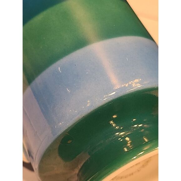 HOLT-HOWARD 1966 Striped Set Of 2 Porcelain Mugs Handles Footed Blue Orange EUC - Picture 10 of 13